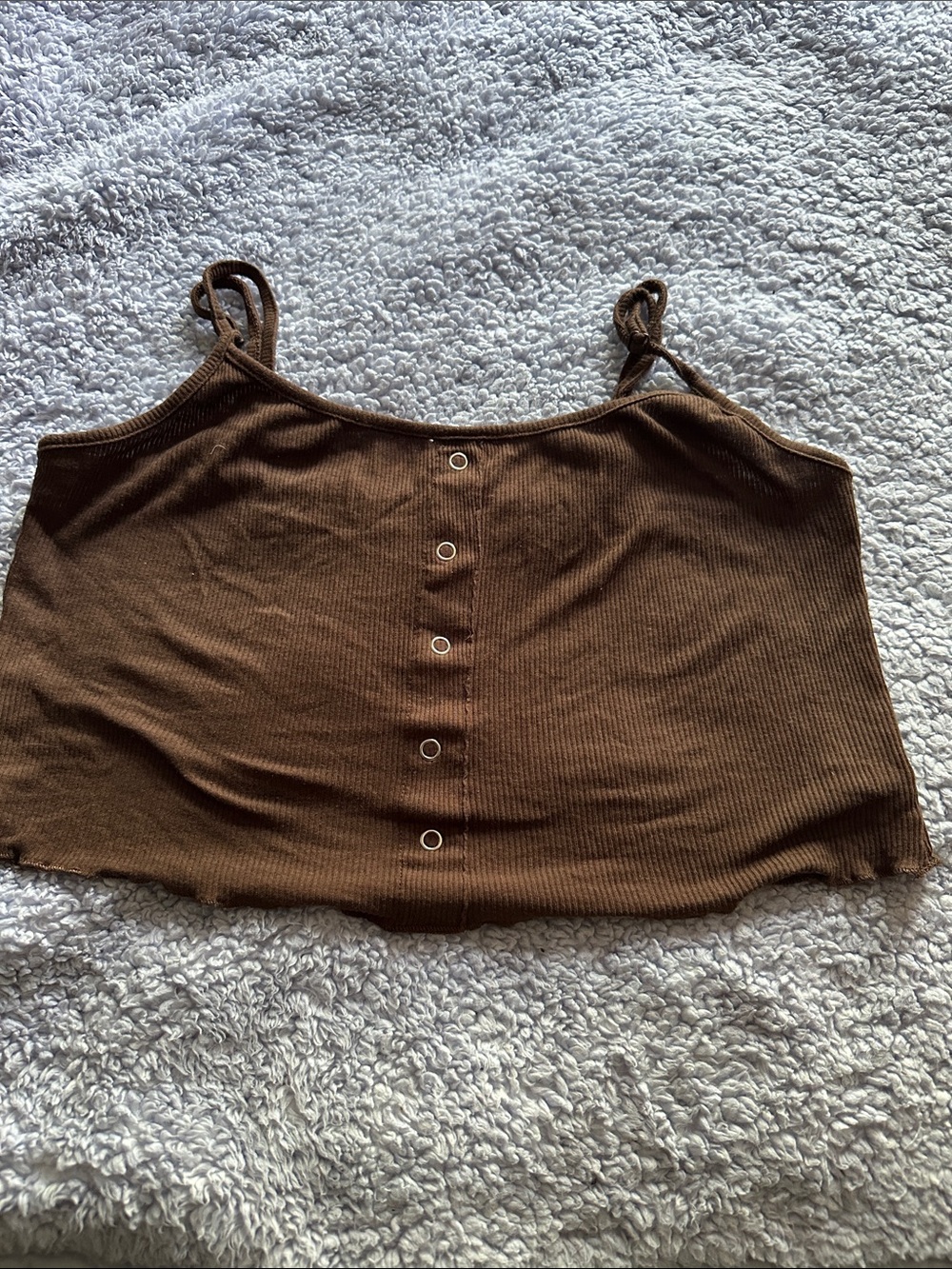 Brown Ribbed Crop Tank Top with Front Grommet Detail